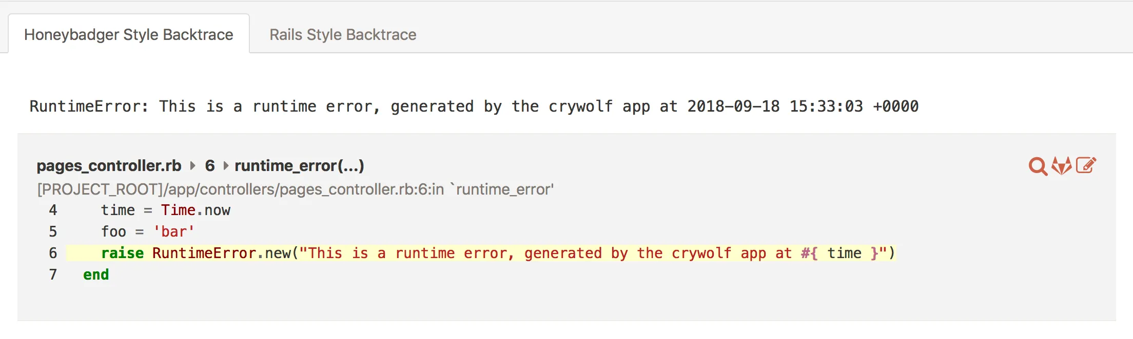 Honeybadger backtrace with links to GitLab