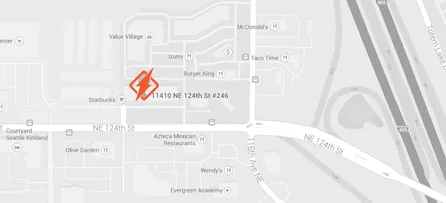 Map showing Honeybadger office location at 11410 NE 124th St #246, Kirkland, WA