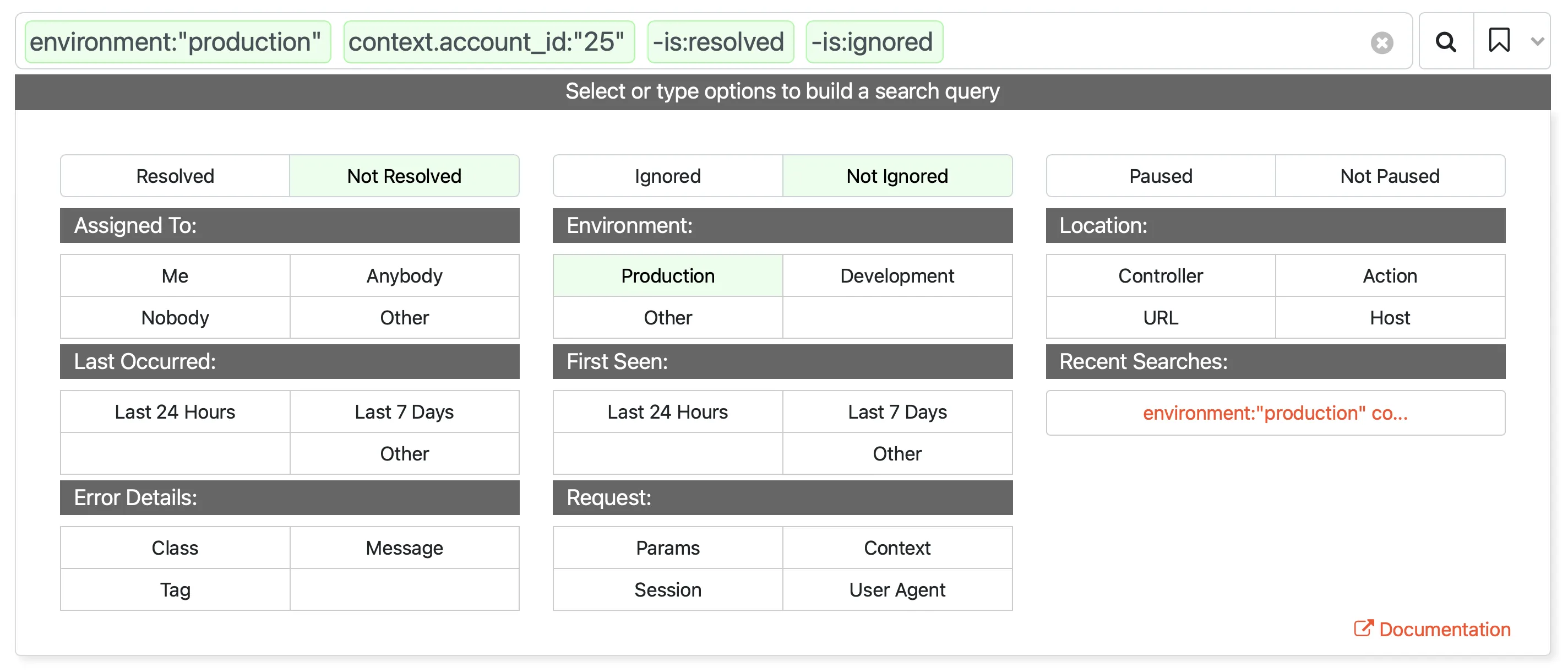 Honeybadger search query builder with autocomplete