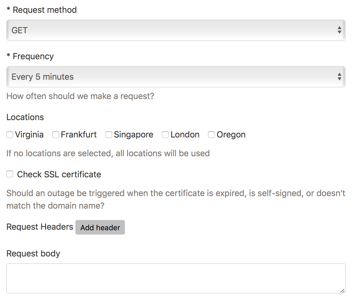 New Uptime Request Options