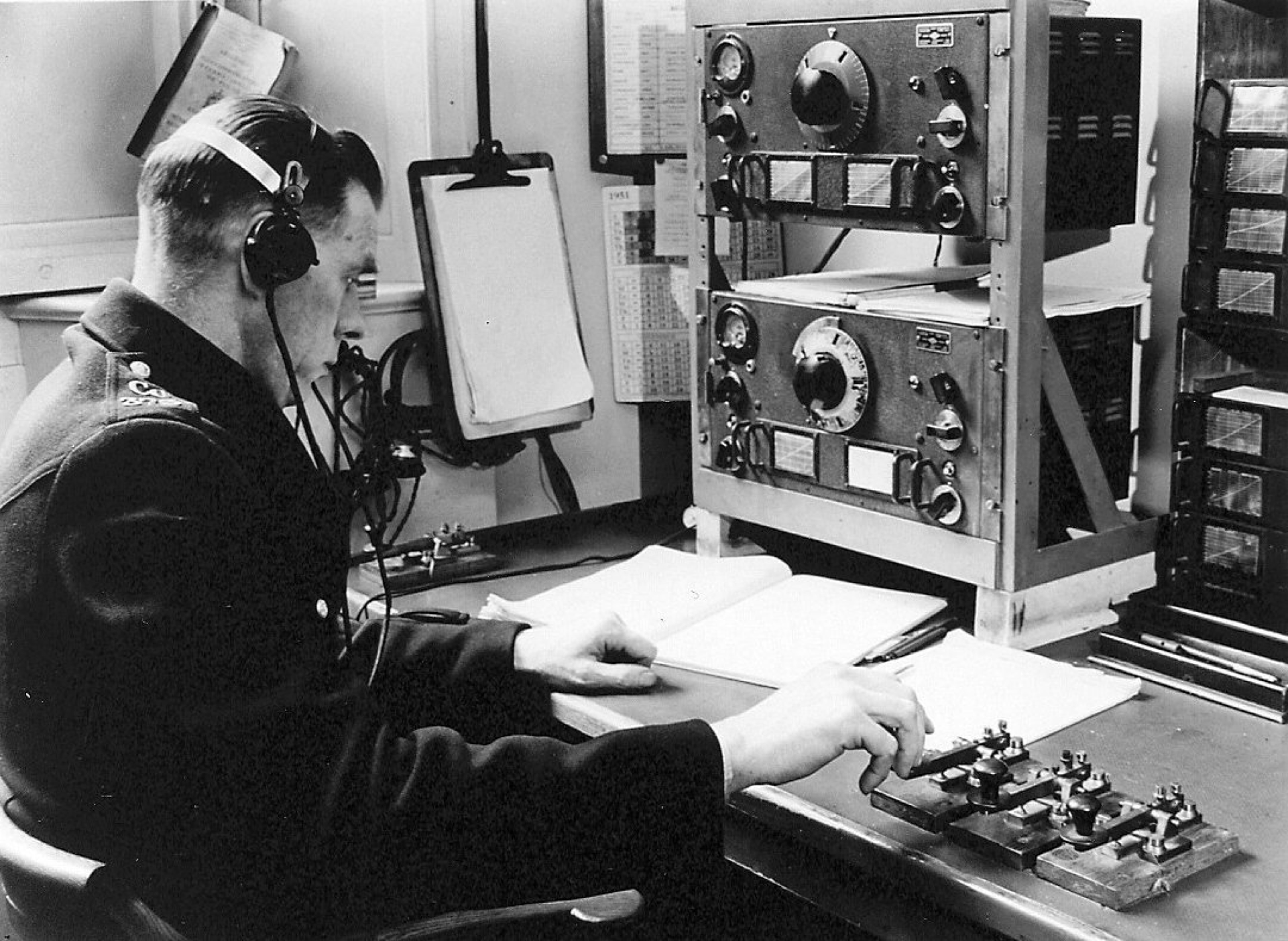 Man encoding Morse code